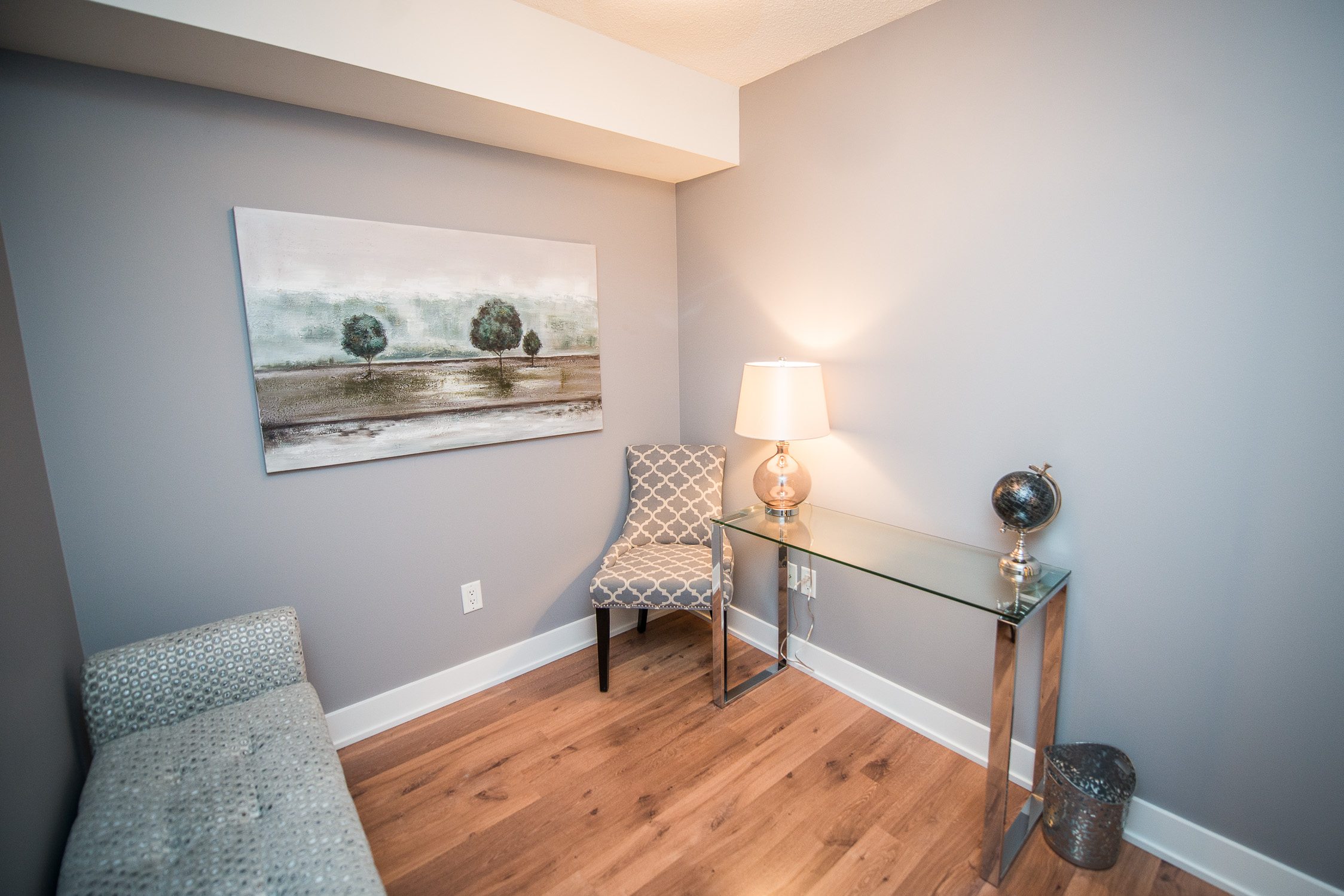 desk and pull-out couch in toronto furnished apartment