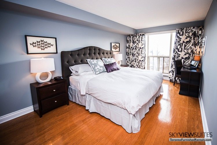 serviced apartments toronto marina del ray bedroom with nightstand and desk