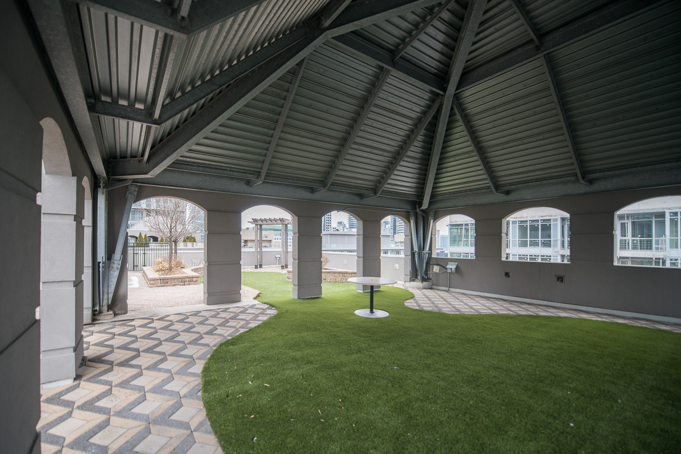 corporate housing toronto university plaza underneath rooftop gazebo