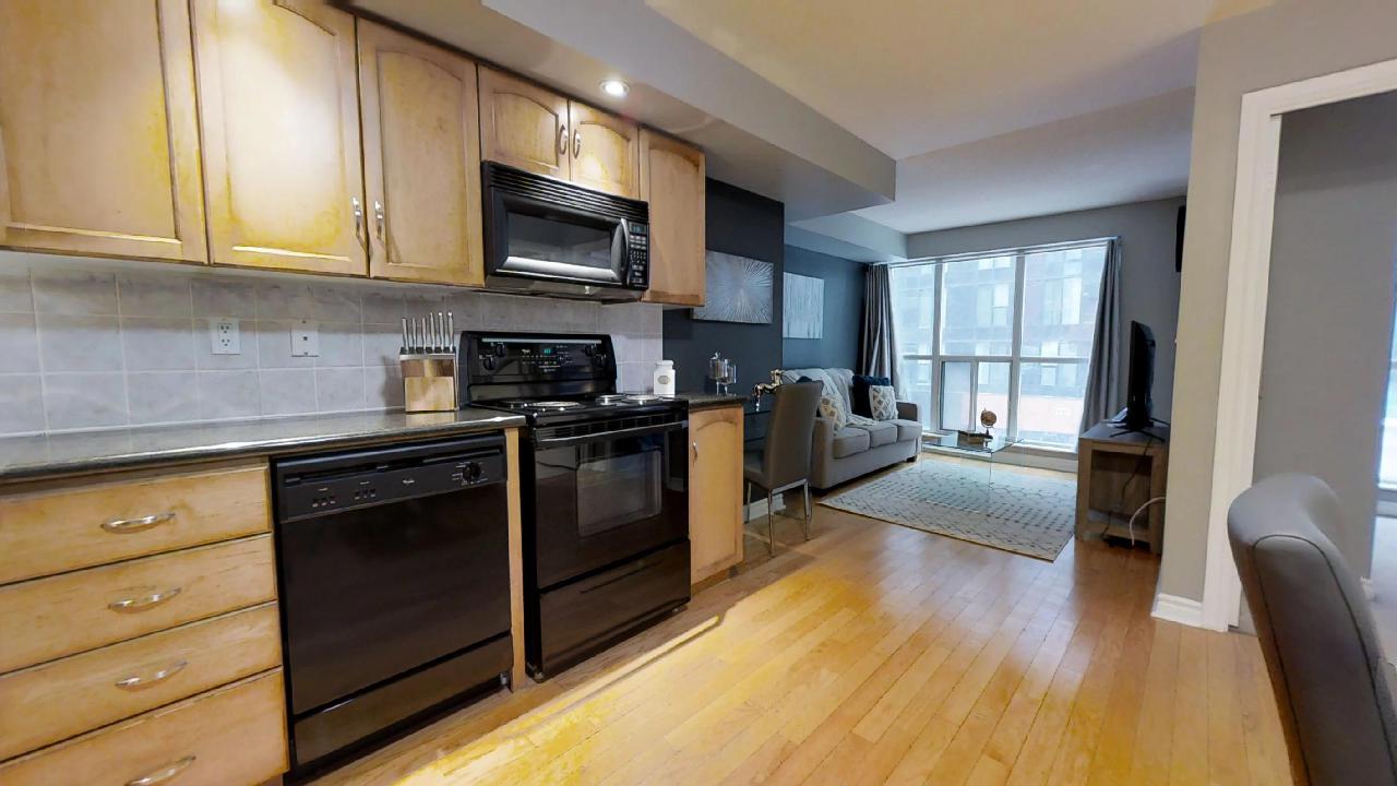 Kitchen in toronto furnished apartment near wellington street